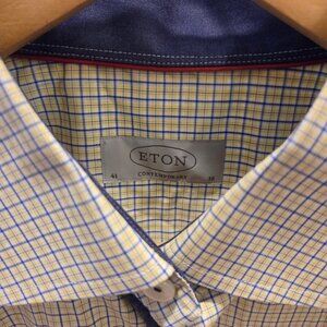 Eton Yellow and Blue Check Pattern Contemporary Fit Shirt (16) (free tie)